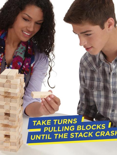 Classic Jenga Game with Genuine Hardwood Blocks, Jenga Brand Stacking Tower Game for Kids Ages 6 and Up