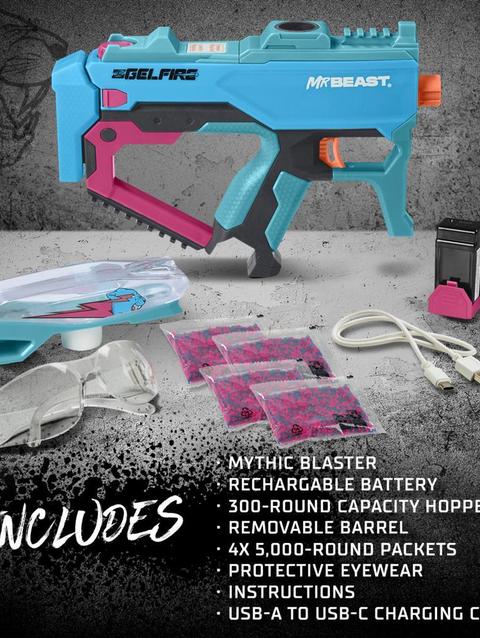 Nerf Pro Gelfire X MrBeast Blaster, 20,000 Gelfire Rounds, Hopper, Rechargeable Battery