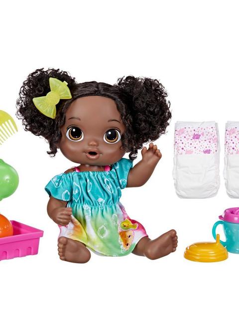 Baby Alive Fruity Sips Doll, Lime, Pretend Juicer Baby Doll Set, Kids 3 and Up, Black Hair