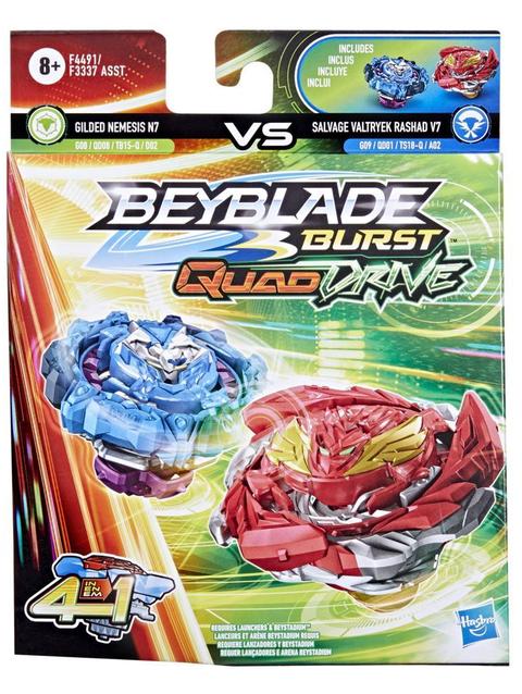 Beyblade Burst QuadDrive Salvage Valtryek Rashad V7 and Gilded Nemesis N7 Spinning Top Dual Pack -- Battling Game Top Toy