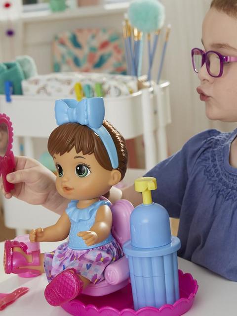 Baby Alive Sudsy Styling Doll, 12-Inch Toy for Kids 3 and Up, Salon Baby Doll Accessories, Bubble Solution, Brown Hair