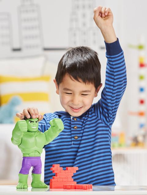 Marvel Spidey and His Amazing Friends Power Smash Hulk Preschool Toy, Face-Changing 10-inch Hulk Action Figure, Ages 3+