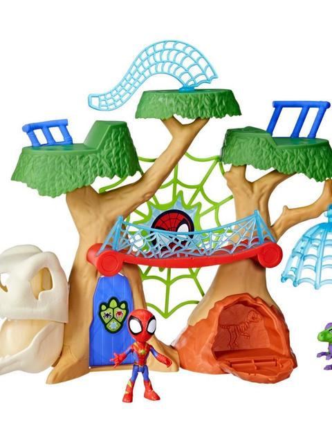 Spidey and His Amazing Friends Dino-Webs Treehouse Playset with Spider-Man toys, Ages 3+