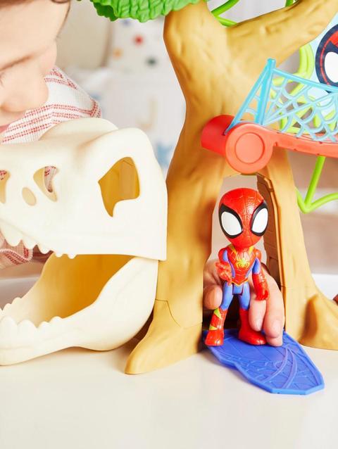 Spidey and His Amazing Friends Dino-Webs Treehouse Playset with Spider-Man toys, Ages 3+