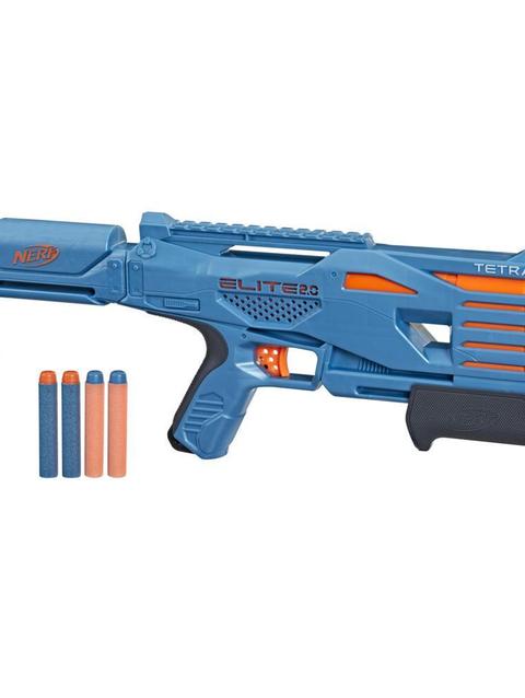 Nerf Elite 2.0 Tetrad QS-4 Blaster, 4 Nerf Elite Darts, 4-Barrel Blasting, Tactical Rail for Customizing Capability