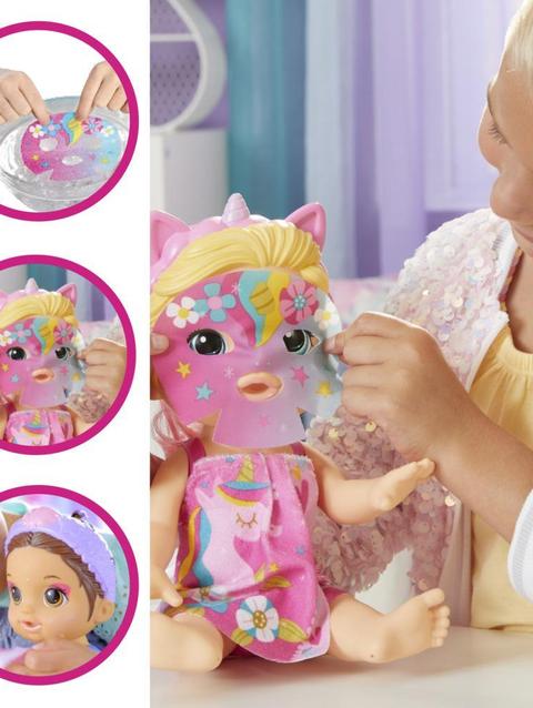 Baby Alive Glam Spa Baby Doll, Unicorn, Color Reveal Nails and Makeup, 12.8-Inch Waterplay Toy, Kids 3 and Up, Blonde Hair