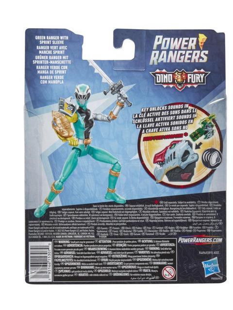 Power Rangers Dino Fury Green Ranger with Sprint Sleeve 6-Inch Action Figure Toy, Dino Fury Key, Chromafury Saber