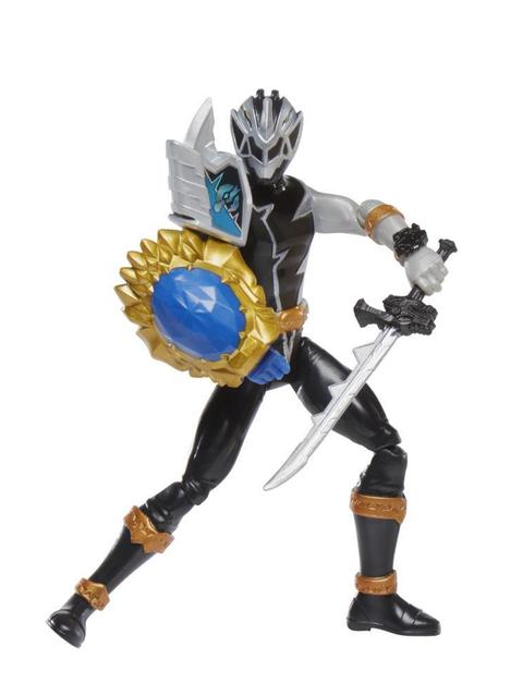 Power Rangers Dino Fury Black Ranger with Shield Sleeve 6-Inch Action Figure Toy, Dino Fury Key, Chromafury Saber Accessory