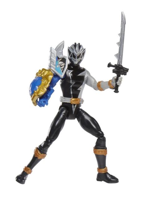 Power Rangers Dino Fury Black Ranger with Shield Sleeve 6-Inch Action Figure Toy, Dino Fury Key, Chromafury Saber Accessory