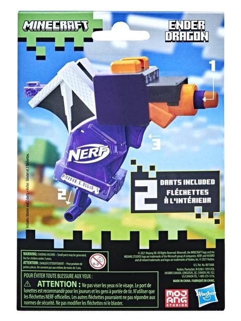 Nerf MicroShots Minecraft Ender Dragon Mini Blaster, Minecraft Dragon Mob Design, Includes 2 Official Nerf Elite Darts