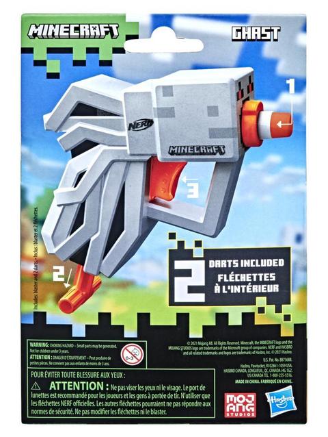 Nerf MicroShots Minecraft Ghast Mini Blaster, Minecraft Ghast Mob Design, Includes 2 Official Nerf Elite Darts