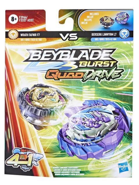 Beyblade Burst QuadDrive Wrath Fafnir F7 and Berserk Linwyrm L7 Spinning Top Dual Pack -- Battling Game Top Toy