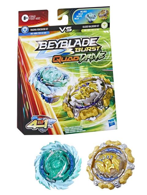 Beyblade Burst QuadDrive Magma Roktavor R7 and Gilded Balderov B7 Spinning Top Dual Pack -- Battling Game Top Toy