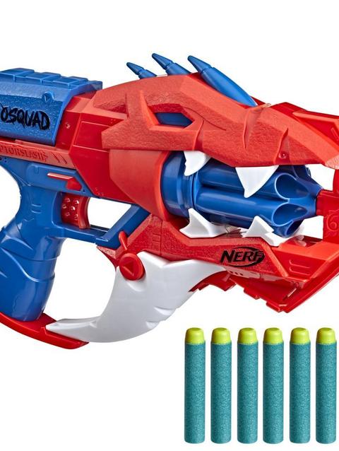 Nerf DinoSquad Raptor-Slash Dart Blaster, 6-Dart Rotating Drum, Slam Fire, 6 Nerf Darts, Velociraptor Dinosaur Design