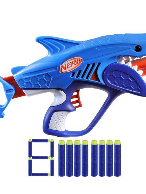 Nerf Junior Wild Sharkfire, Easy Play Dart Blaster, 8 Nerf Elite Darts, Ages 6 & Up