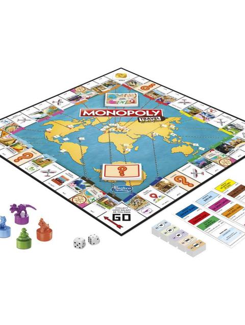 Monopoly Travel World Tour Board Game for Families and Kids Ages 8+, Includes Token Stampers and Dry-Erase Gameboard