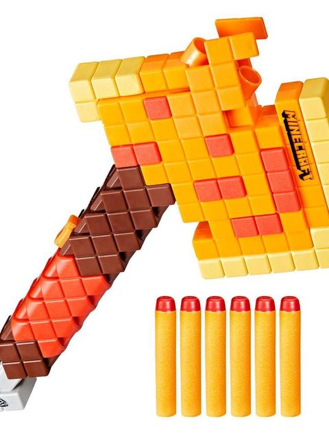 Nerf Minecraft Firebrand, Dart Blasting Axe, 6 Nerf Elite Foam Darts, Ages 8 & Up