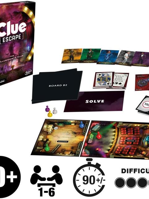 Clue Escape: The Illusionist’s Club Board Game, 1-Time Solve Escape Room Games, Mystery Games, Ages 10+