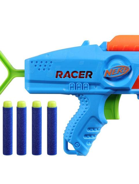 Nerf Elite Junior Racer Easy Play Dart Blaster with 4 Nerf Elite Darts, Nerf Blaster Outdoor Toys