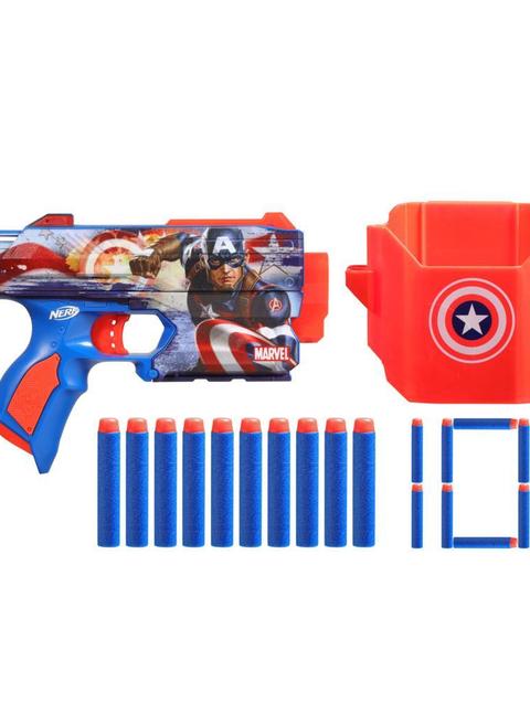 Nerf Marvel Captain America Blaster, 10 Nerf Elite Darts, Holster, Gifts for 8 Year Old Boys & Girls & Up