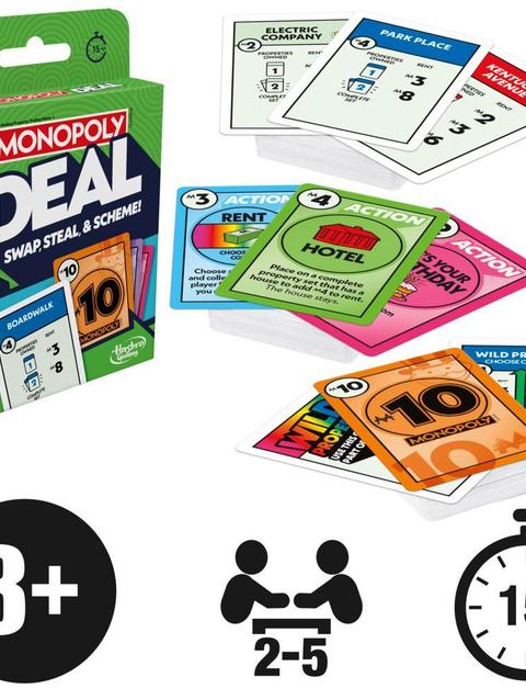 Monopoly Deal Card Game, Quick-Playing Family Card Game for 2-5 Players, Ages 8+