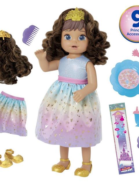 Baby Alive Princess Ellie Grows Up! Doll, 18-Inch Growing Talking Baby Doll Toy for Kids Ages 3 and Up, Brown Hair