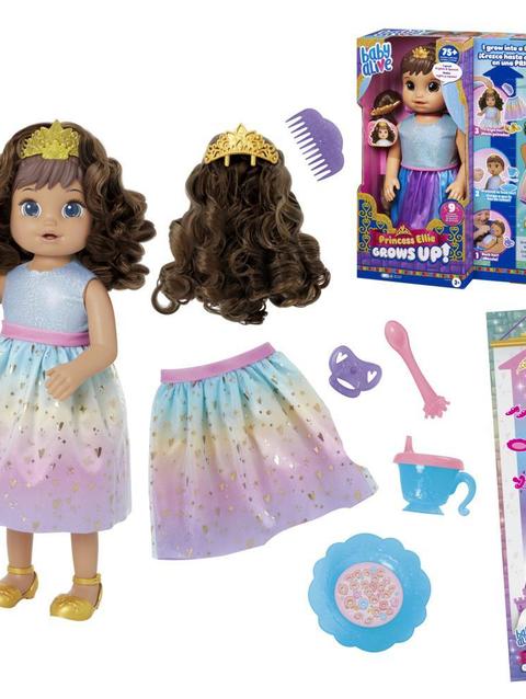 Baby Alive Princess Ellie Grows Up! Doll, 18-Inch Growing Talking Baby Doll Toy for Kids Ages 3 and Up, Brown Hair