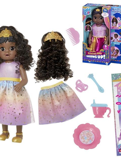 Baby Alive Princess Ellie Grows Up! Doll, 18-Inch Growing Talking Baby Doll Toy for Kids Ages 3 and Up, Black Hair