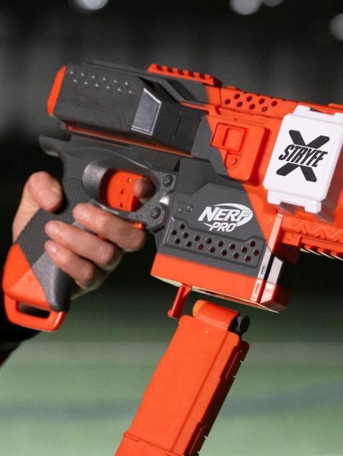 Nerf Pro Stryfe X Dart Blaster, Battery, 30 Nerf AccuStrike Half-Length Darts, Magazine, Eyewear