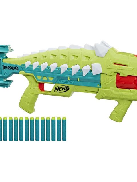 Nerf DinoSquad Armorstrike Dart Blaster, 8-Dart Rotating Drum, Drop Grip, 16 Nerf Elite Darts, Anklyosaurus Dinosaur Design