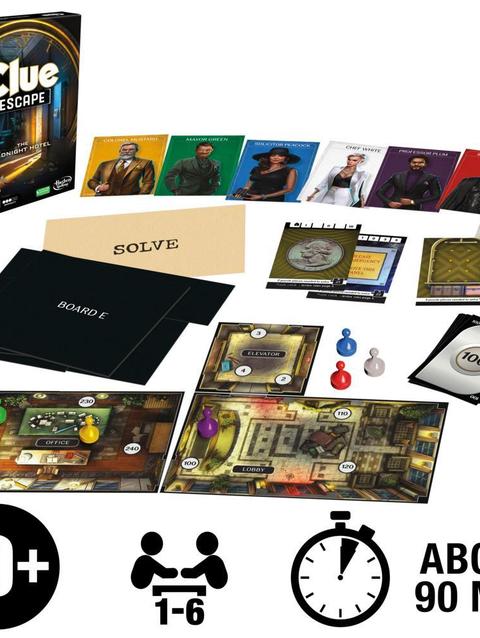 Clue Escape: The Midnight Hotel Board Game, 1-Time Solve Escape Room Games, Mystery Games, Ages 10+