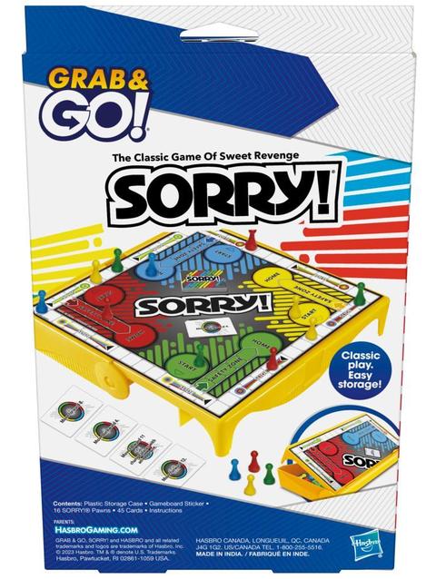 Sorry! Grab and Go Game for Ages 6 and Up, Portable Game for 2-4 Players, Travel Game