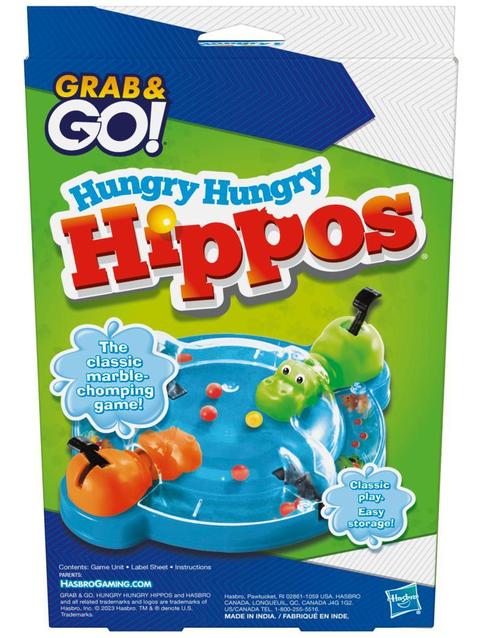 Hungry Hungry Hippos Grab and Go Game for Ages 4+, Travel Game, Includes 2 Chomping Hippos