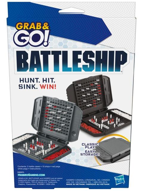 Battleship Grab and Go Game for Ages 7 and Up, Portable Game for 2 Players, Travel Game