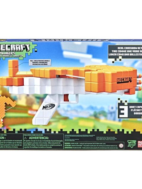 Nerf Minecraft Pillager's Crossbow Dart-Blasting Crossbow, Real Crossbow Action, Includes 3 Official Nerf Elite Darts