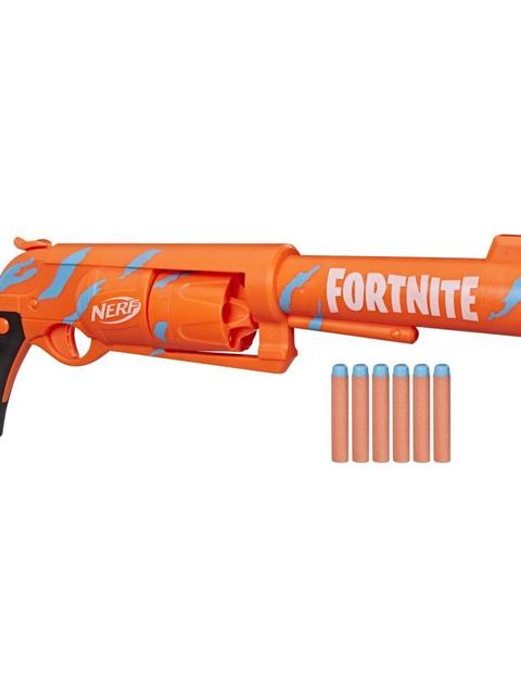 Nerf Fortnite 6-SH Dart Blaster -- Camo Pulse Wrap, Hammer Action Priming, 6-Dart Drum, 6 Nerf Elite Darts